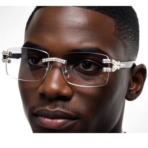 Hip Hop Men's Sunglasses Silver Frame Clear Eyewear‎ Square UV400 Protection New